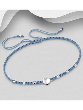 925 Sterling Silver Heart Adjustable Thread Bracelet
